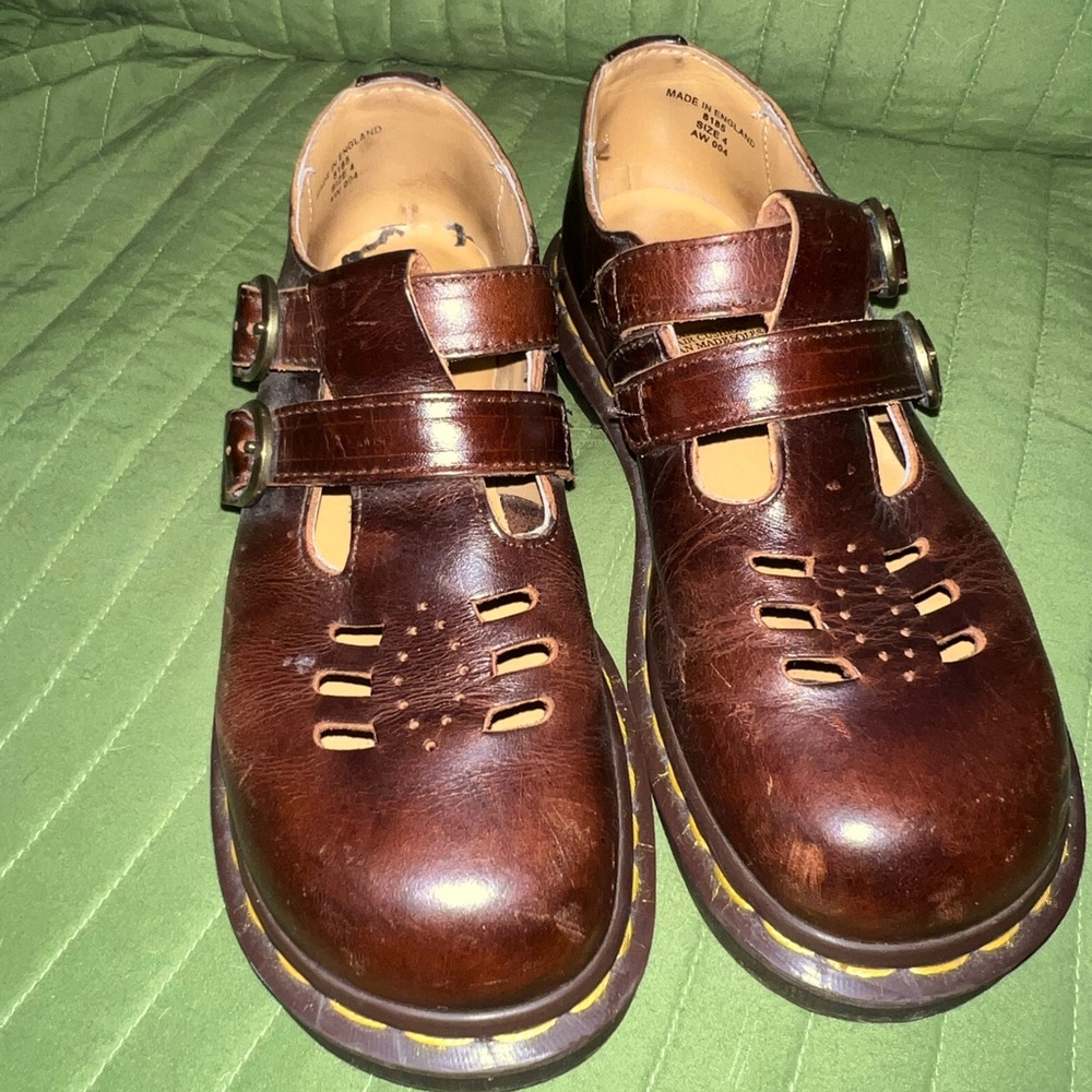 Dr. Martens England Brown Mary Jane Buckle Double Strap  8185 Ladies UK4 US6